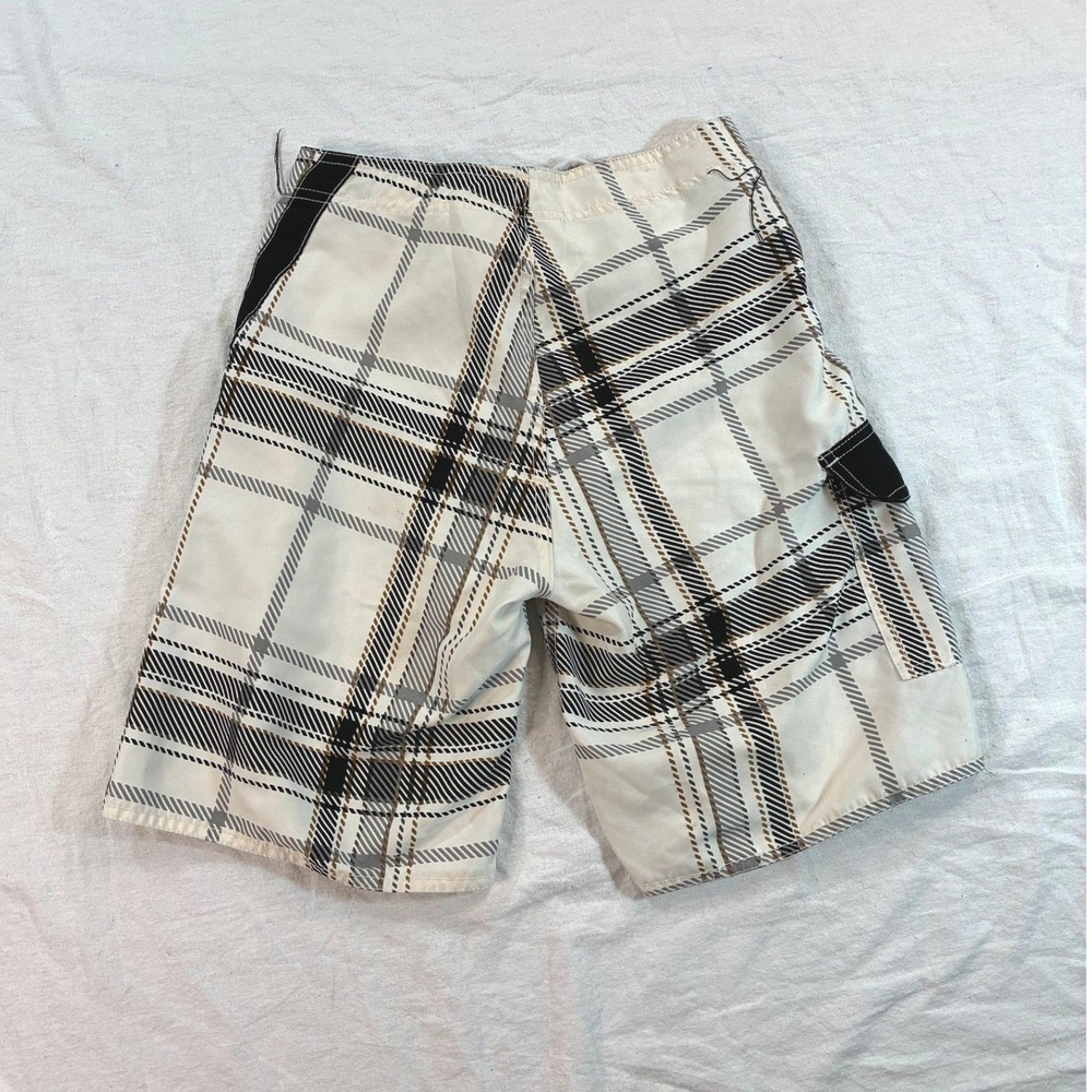 C&K Swimwear Boys Plaid Board Shorts Size 10 White Black Cargo Swim Trunks J8